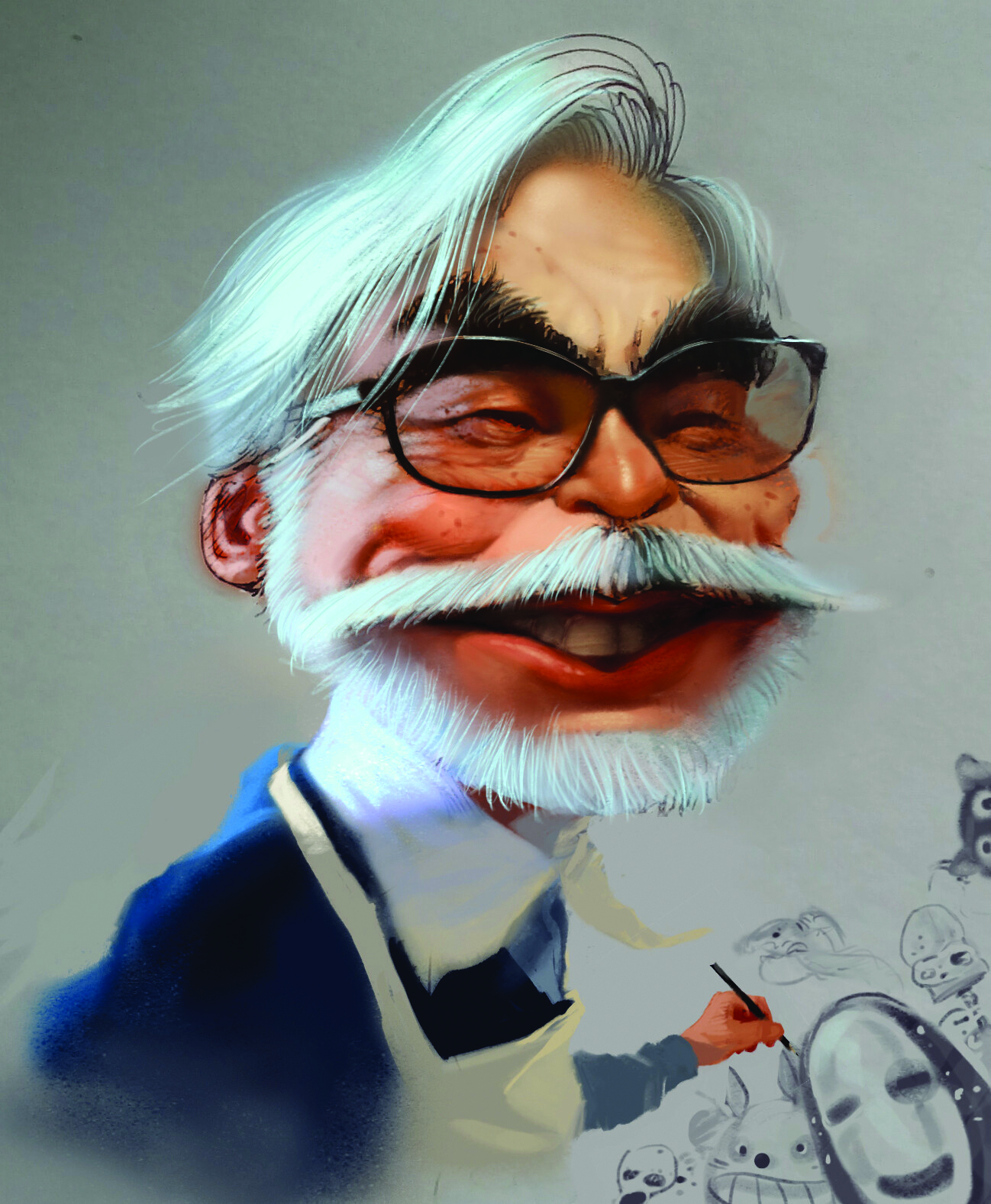 A caricature of Hayao Miyazaki by Luis Rojas