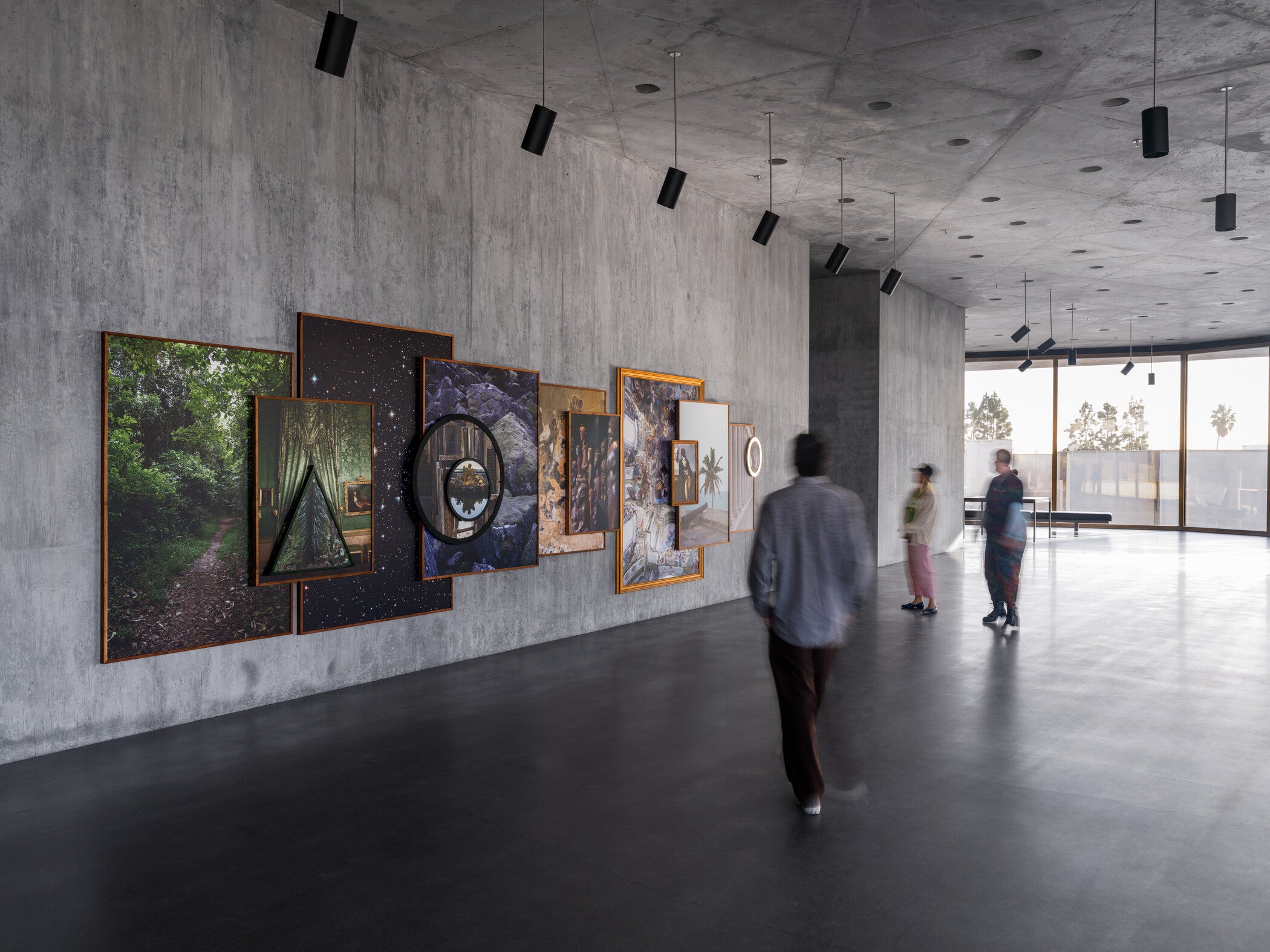 Visitors in the David Geffen Galleries with Todd Gray’s Octavia’s Gaze, 2025, Los Angeles County Museum of Art, gift of the 2024 Collectors Committee, © Todd Gray, photo © Museum Associates/LACMA, by Kristina Simonsen
