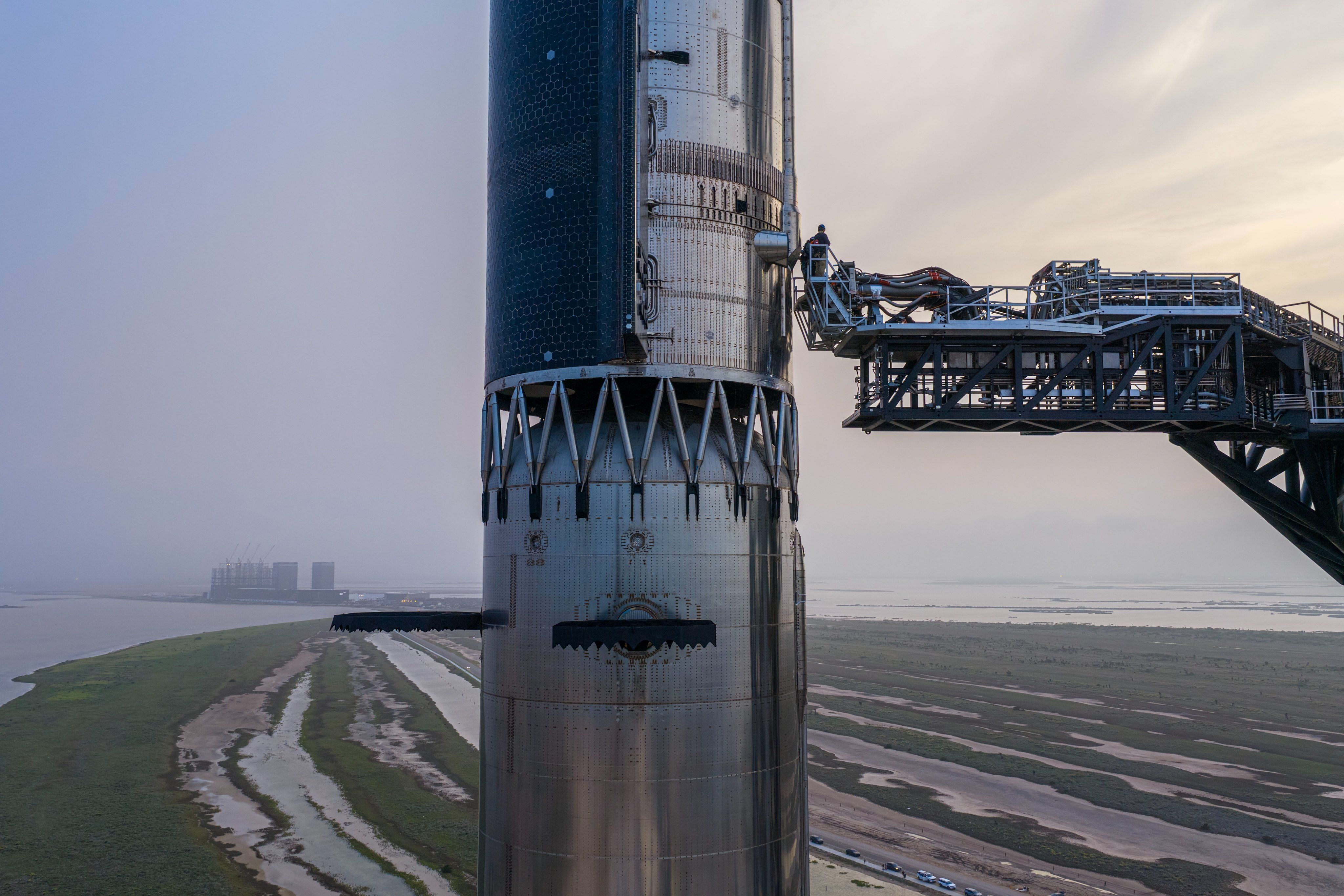 SpaceX stacks its first V3 Starship vehicle on the pad at Starbase, Texas, ahead of its debut flight. SpaceX posted this photo on X on May 19, 2026.