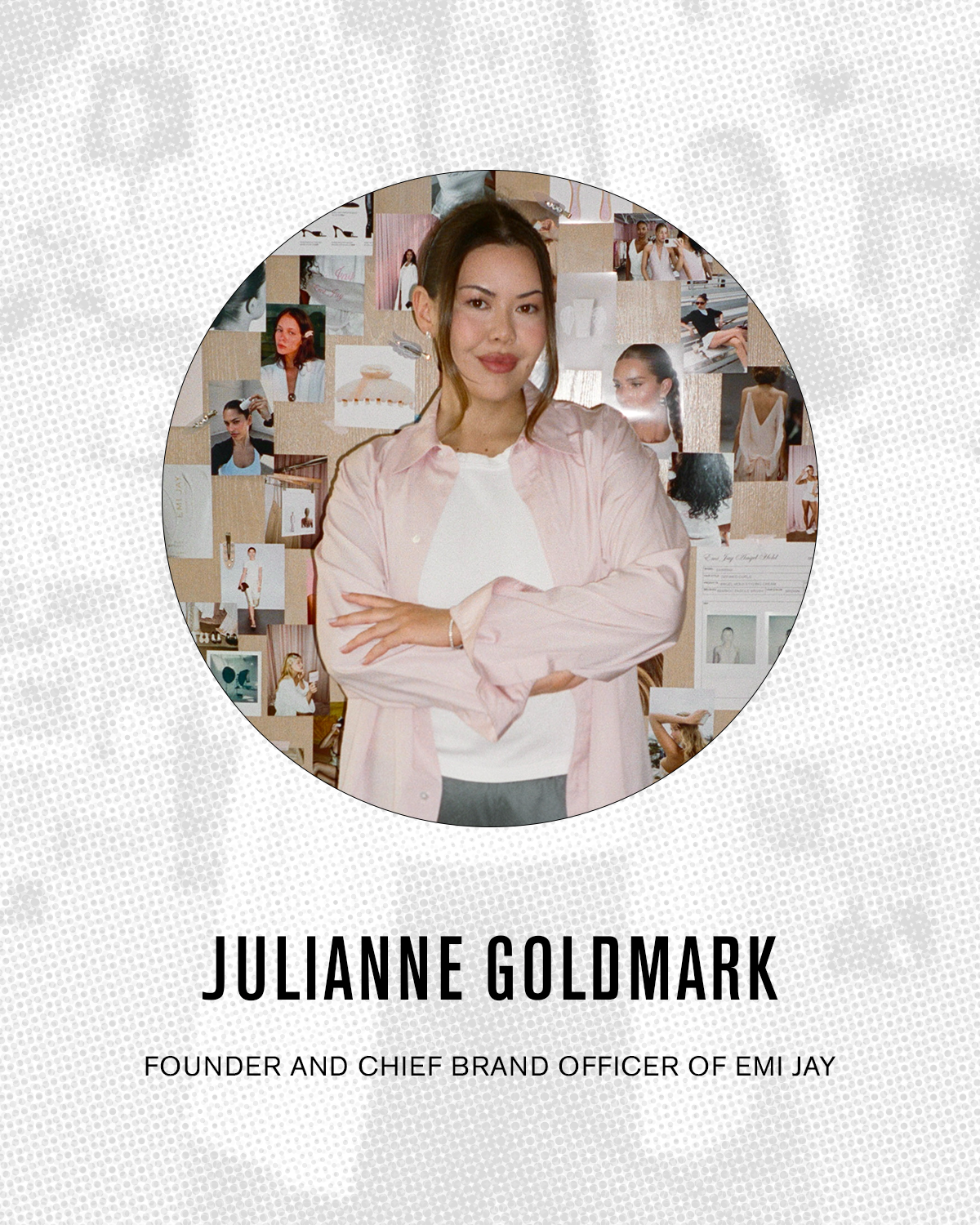 Julianne Goldmark in front of a bulletin board.