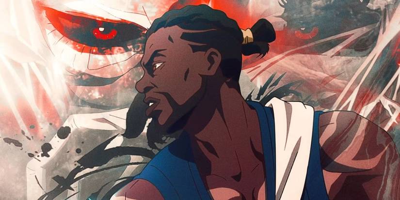 Yasuke looking sideways in a poster for Season 1.