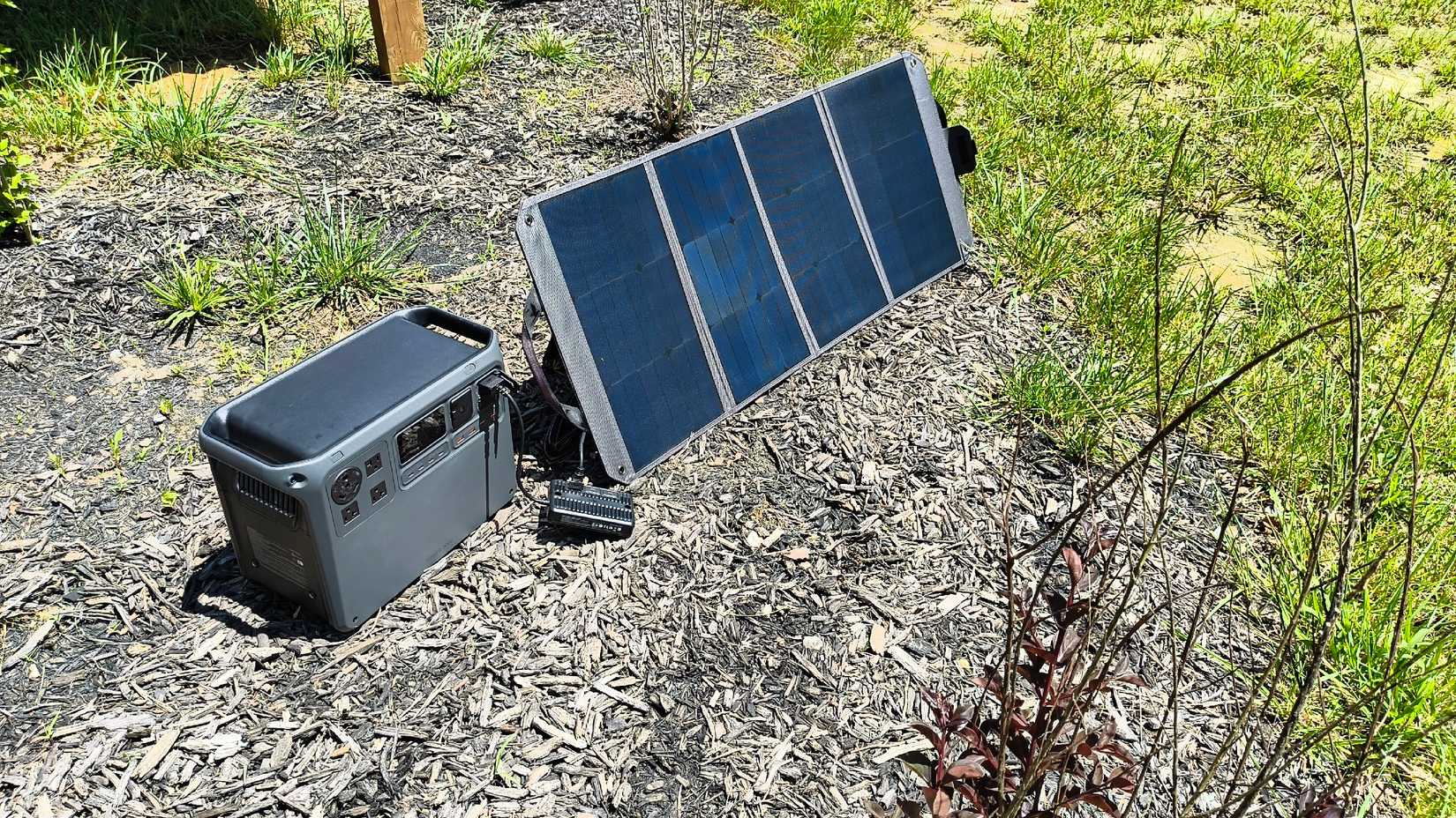 A DJI Power 2000 charging via a 100W Zignes solar panel.