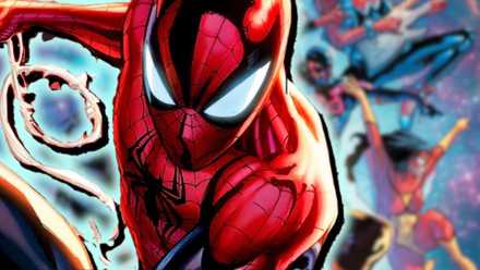 Spider-Man with other spider-men in background