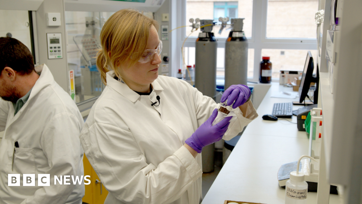 A female scientist in a lab looking at a sample