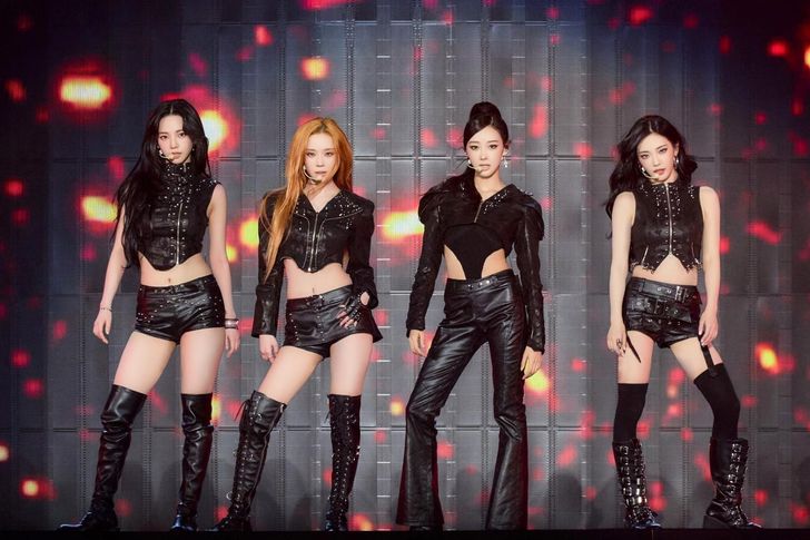 Members of K-pop girl group aespa, from left, Karina, Winter, Giselle and Ningning perform during the group's '2026 aespa LIVE TOUR - SYNK : aeXIS LINE - in JAPAN 'SPECIAL EDITION DOME TOUR'' at Tokyo Dome, April 26. Courtesy of SM Entertainment
