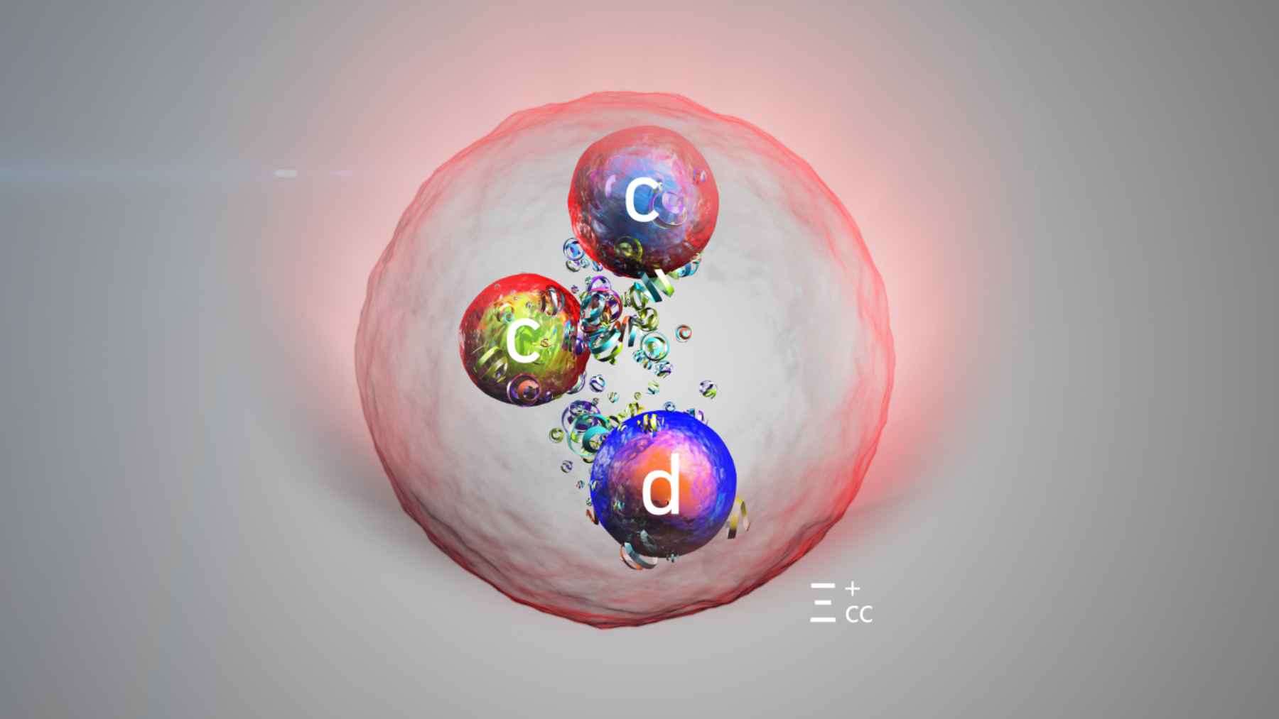 Visualization of particle collision tracks used to identify the Xi-cc-plus baryon in a high-energy physics detector