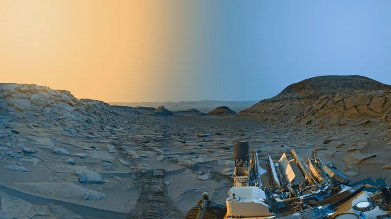 An image of Marker Band Valley on Mars captured by NASA's Curiosity rover. Blue represents morning and yellow represents afternoon. Credit: NASA/JPL-Caltech