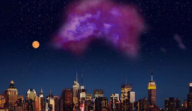 Artistic illustration showing how the Eos molecular cloud might appear in the night sky if it were visible.