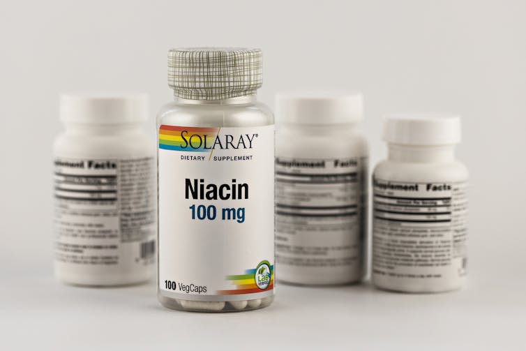 Bottles of niacin supplements.