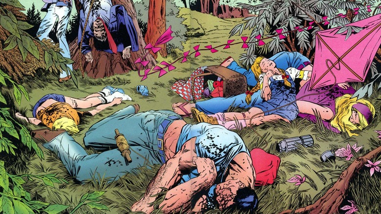 A splash page showing Frank Castle and his dead family in 