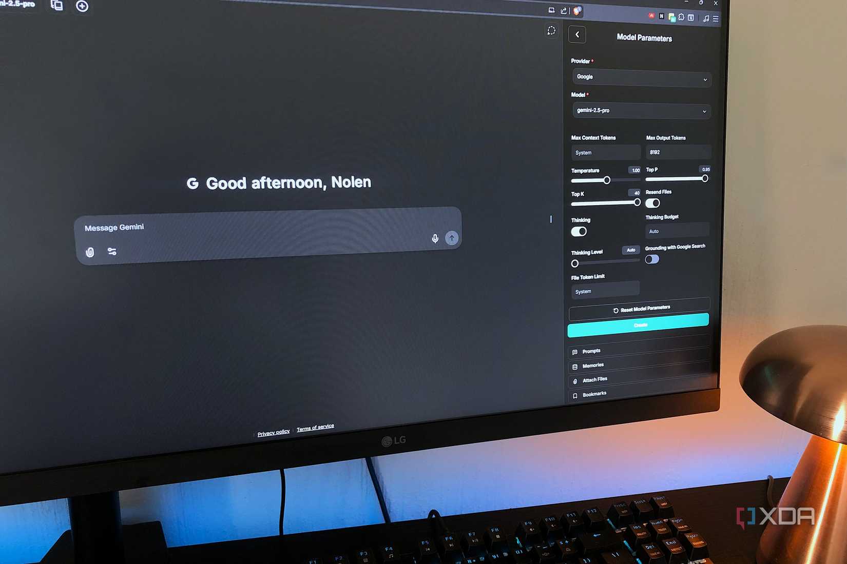 Gemini in LibreChat on desktop, lamp in view
