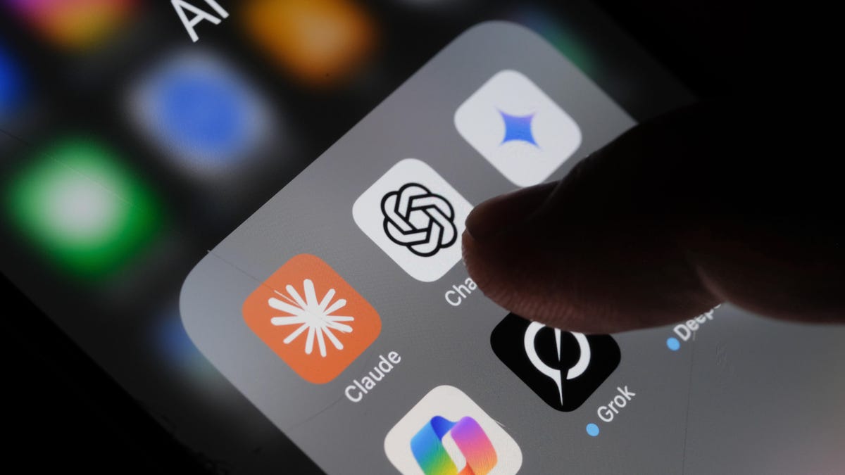 Apple iPhone screen with Artificial Intelligence icons internet AI app application ChatGPT, DeepSeek, Gemini, Copilot, Grok, Claude, etc.