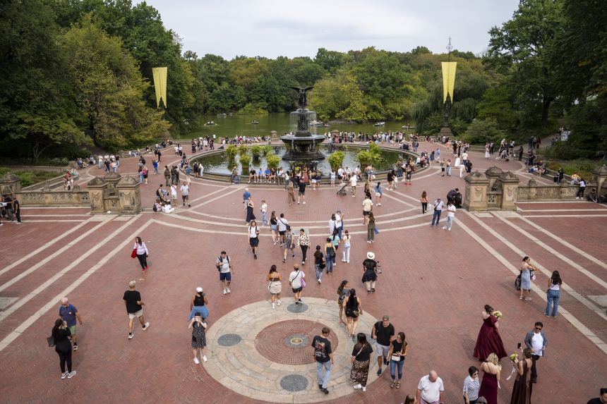People spend time in New York's Central Park in September 2025. The decline in international tourism to the United States is due in large part to Canadians staying away.