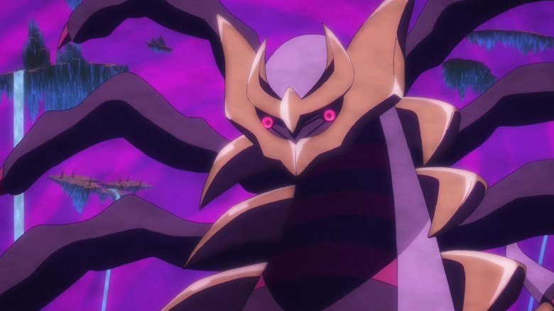 Giratina with glowing eyes in the Distortion World in Pokemon Generations