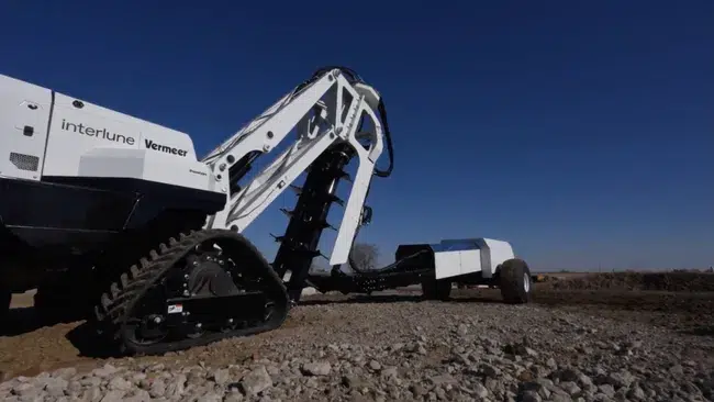 A full-scale prototype of the Interlune excavator, which was developed in partnership with Vermeer. The excavator will harvest helium-3 on the moon, if all goes according to plan. (Image credit: Interlune)
