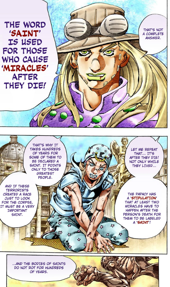 Johnny explains the implications of the term "saint" in Steel Ball Run