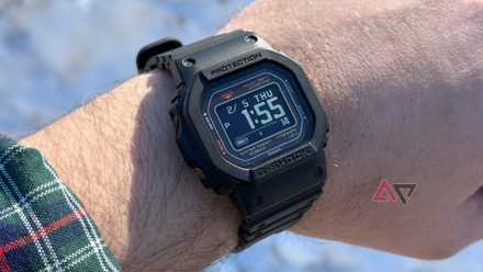 Casio G-Shock Move DW-H5600 shown on wrist against a snowy background
