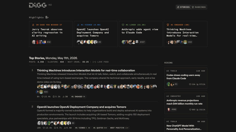 A screenshot of Digg's new interface.