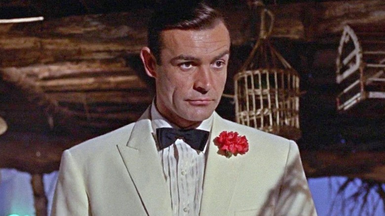 James Bond in a white tuxedo in 