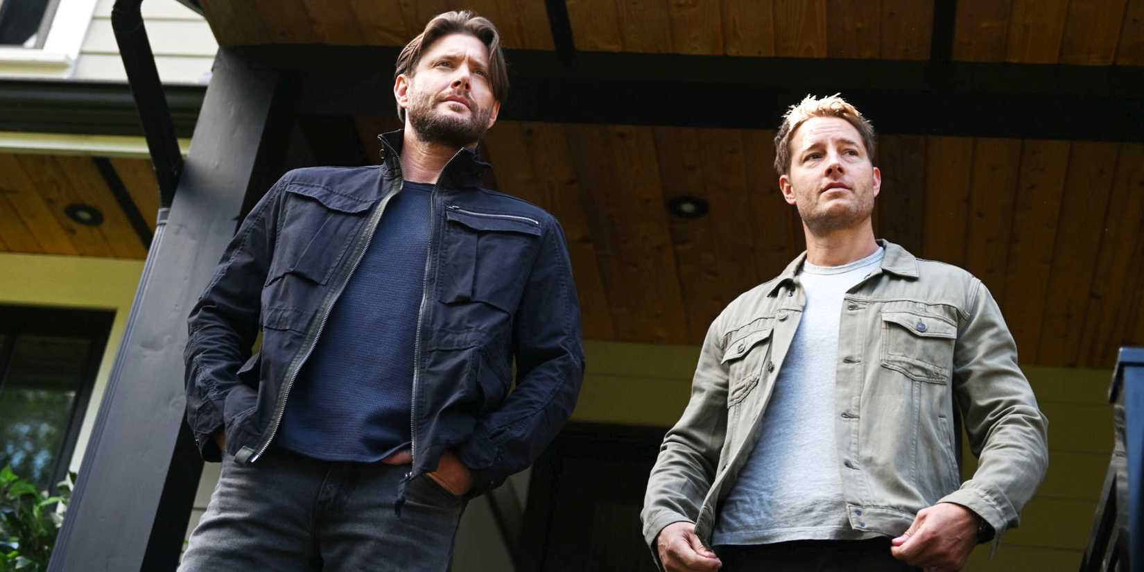 Jensen Ackles as Russell Shaw and Justin Hartley as Colter Shaw in Tracker season 3, episode 1