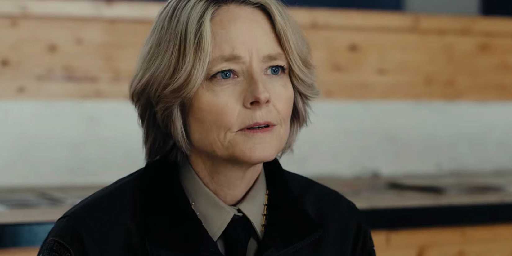 Jodie Foster as Det. Liz Danvers talking to someone off-camera in True Detective Season 4 Night Country.