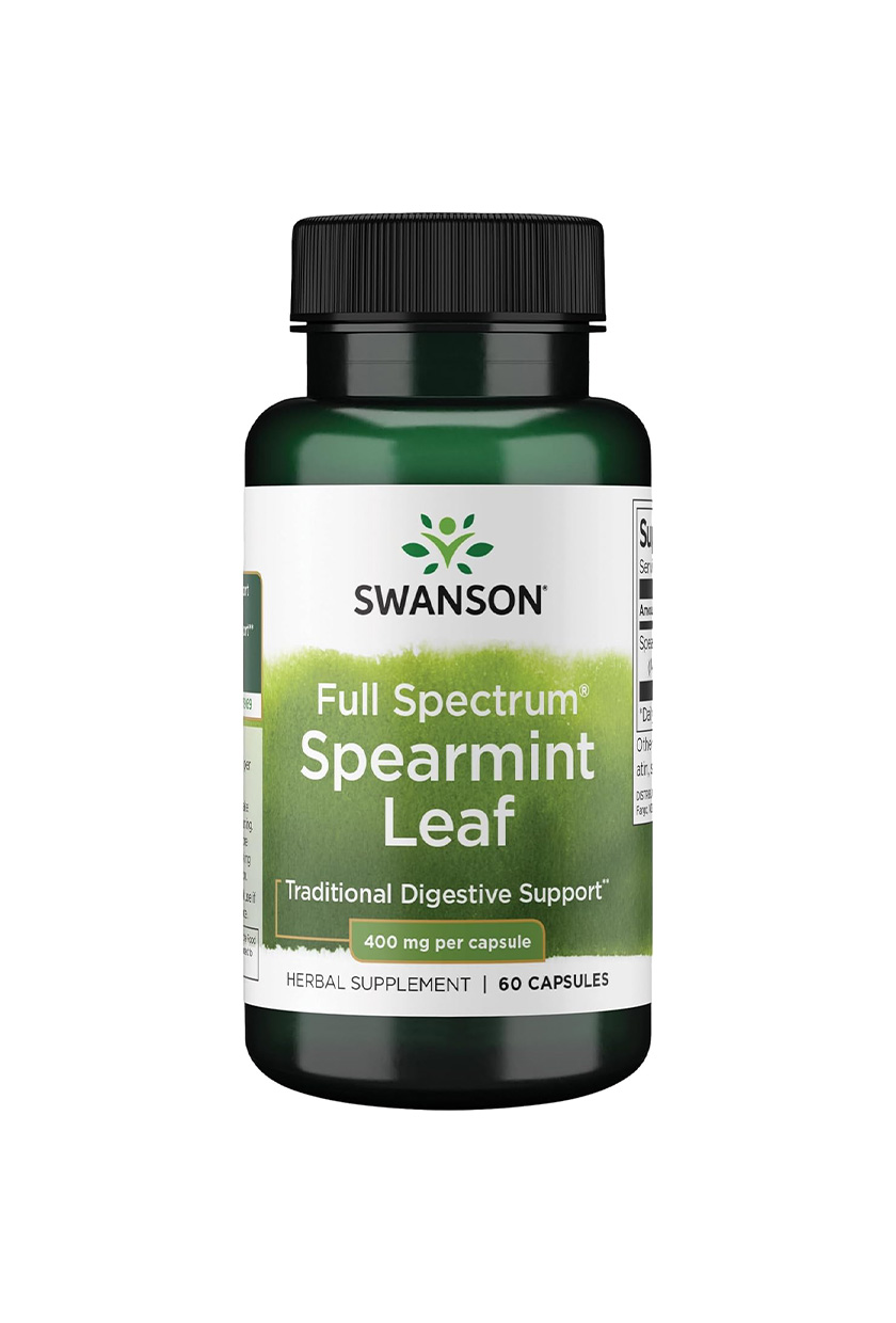 Swanson Spearmint Leaf Full Spectrum Digestive Supplement for Digestive-Comfort-Seeking Adults - 400 Mg Mentha Spicata (60 Capsules)