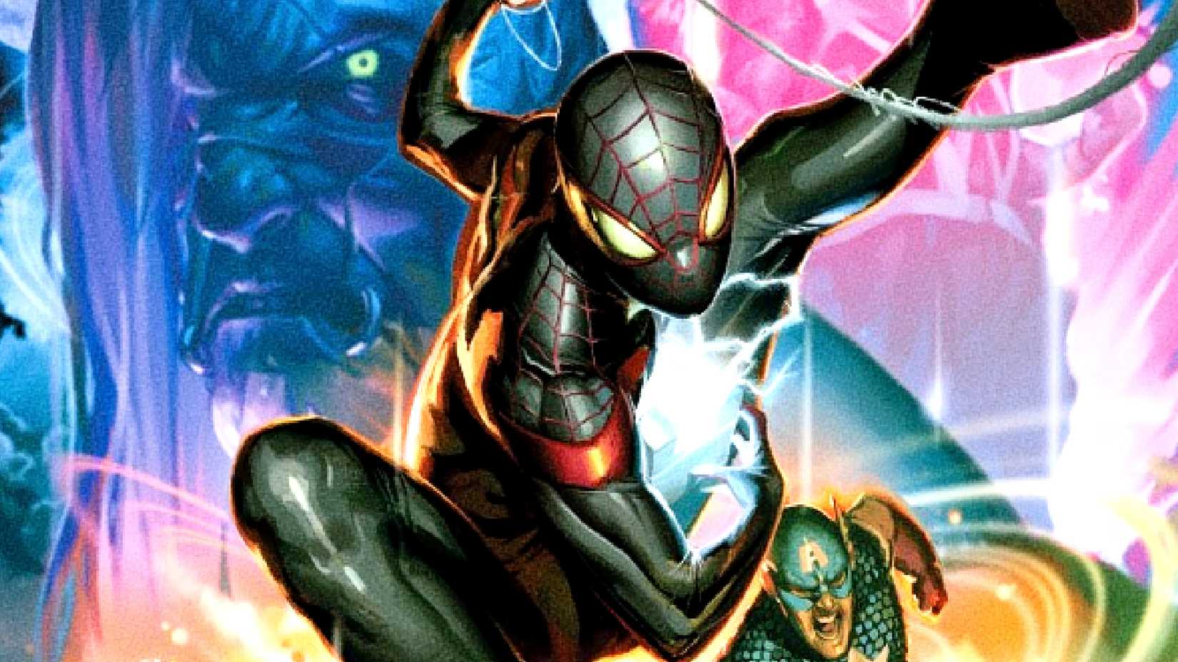 Miles Morales web-swings in Ultimate Impact cover