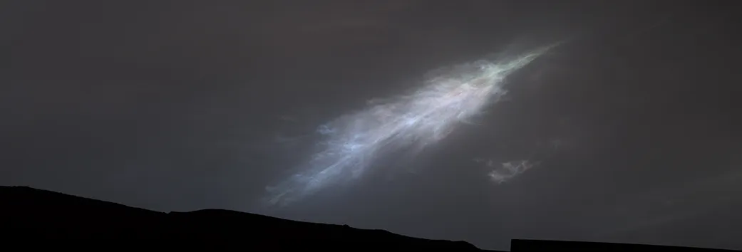 An iridescent cloud on Mars captured just after sunset on 27 January 2023, by NASA's Curiosity rover. Credits: NASA/JPL-Caltech/MSSS