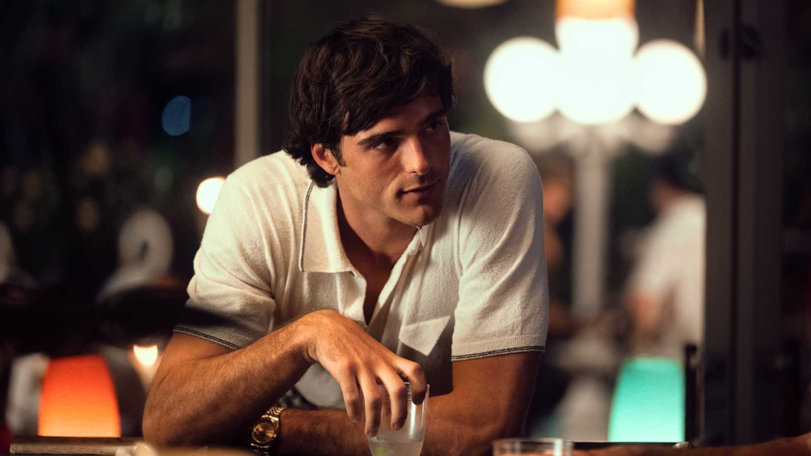 Nate Jacobs (Jacob Elordi) with a drink looking annoyed in Euphoria season 3, episode 2-1