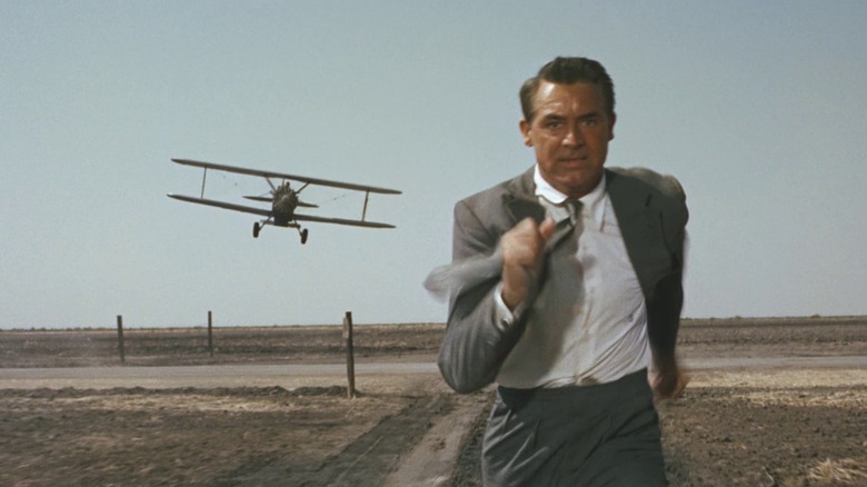 Roger Thornhill is chased through a farmer's field by a cropduster in "North by Northwest" (1959)