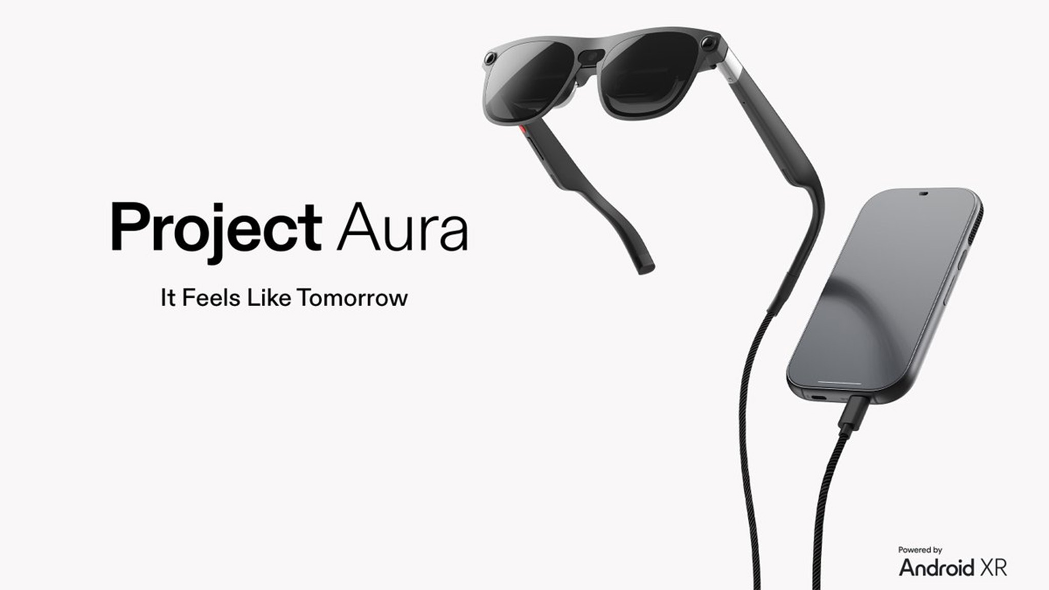 An official render of Xreal Project Aura smart glasses with its compute puck
