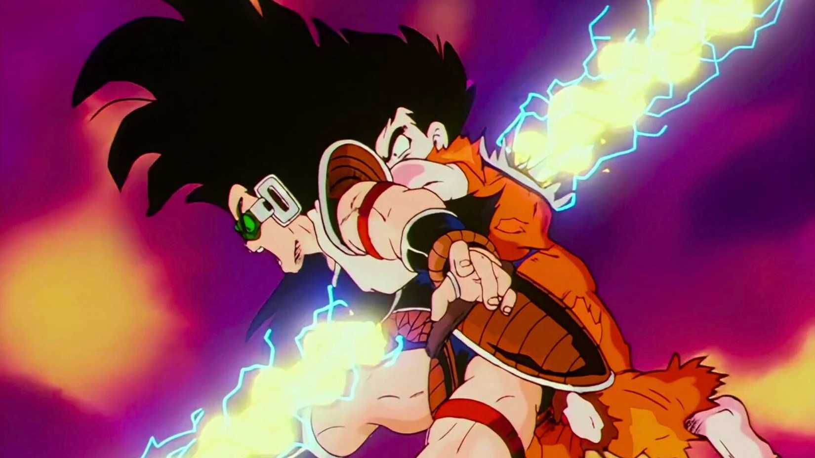 Raditz and Goku being hit by Special Beam Canon in Dragon Ball Z