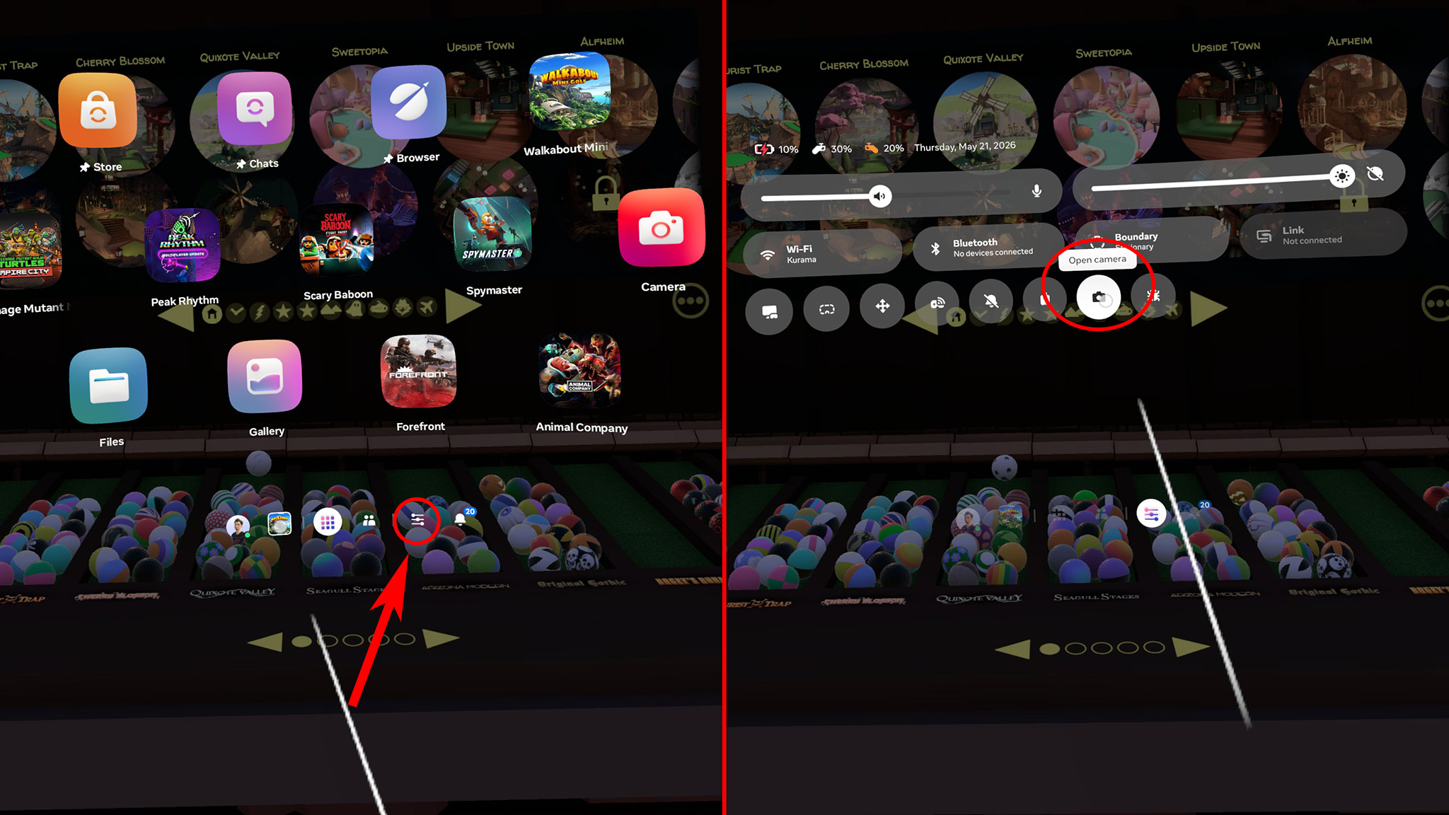 How to open the camera utility on the Meta Quest's Navigator UI