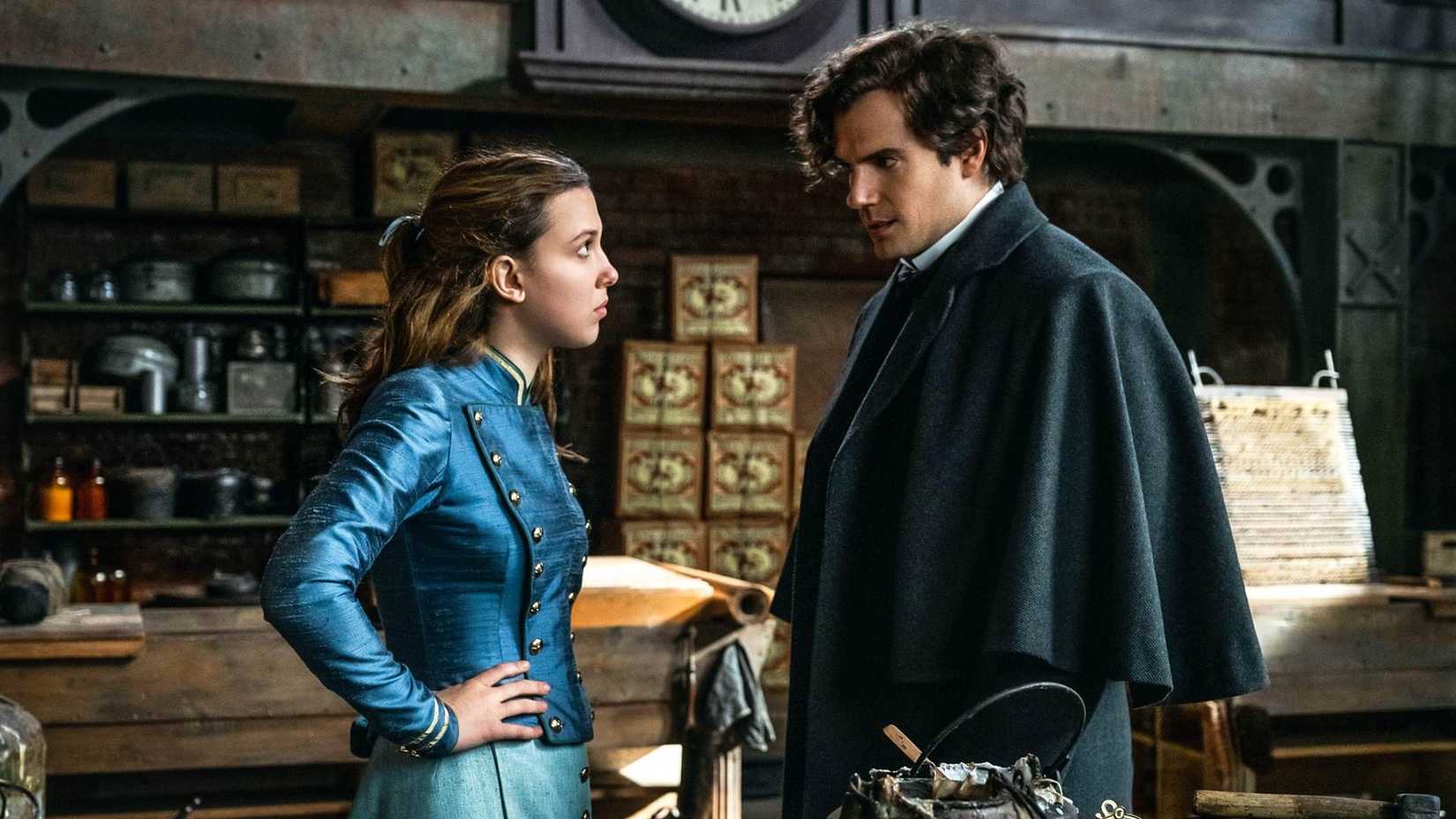 Sherlock (Henry Cavill) and Enola (Millie Bobby Brown) in Enola Holmes 2.