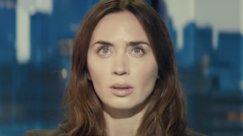 Emily Blunt as Margaret Fairchild with a strange glow in her eyes in Disclosure Day