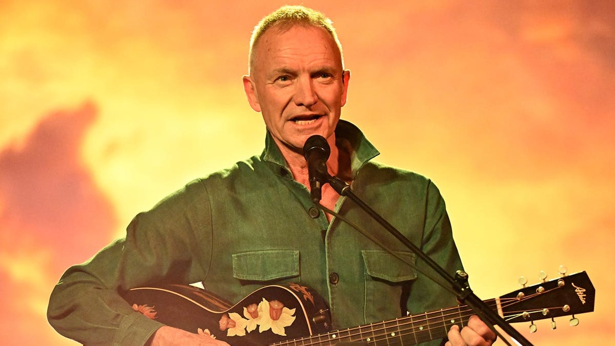Sting playing the guitar on an episode of "Tonight Show starring Jimmy Fallon" in March 2026.