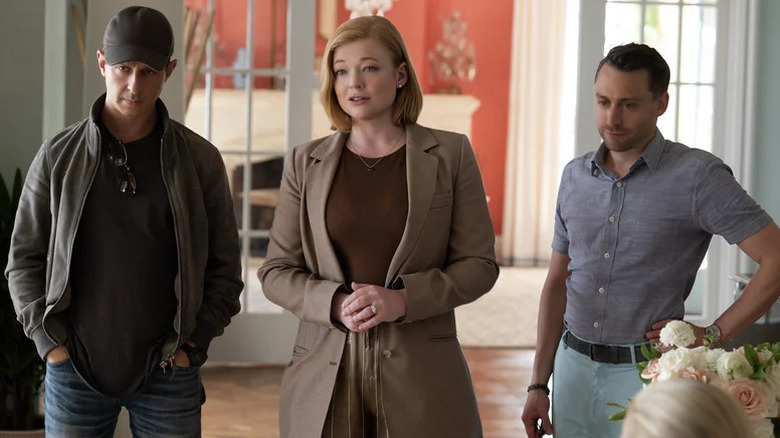 Jeremy Strong as Kendall, Sarah Snook as Shiv, and Kieran Culkin as Roman