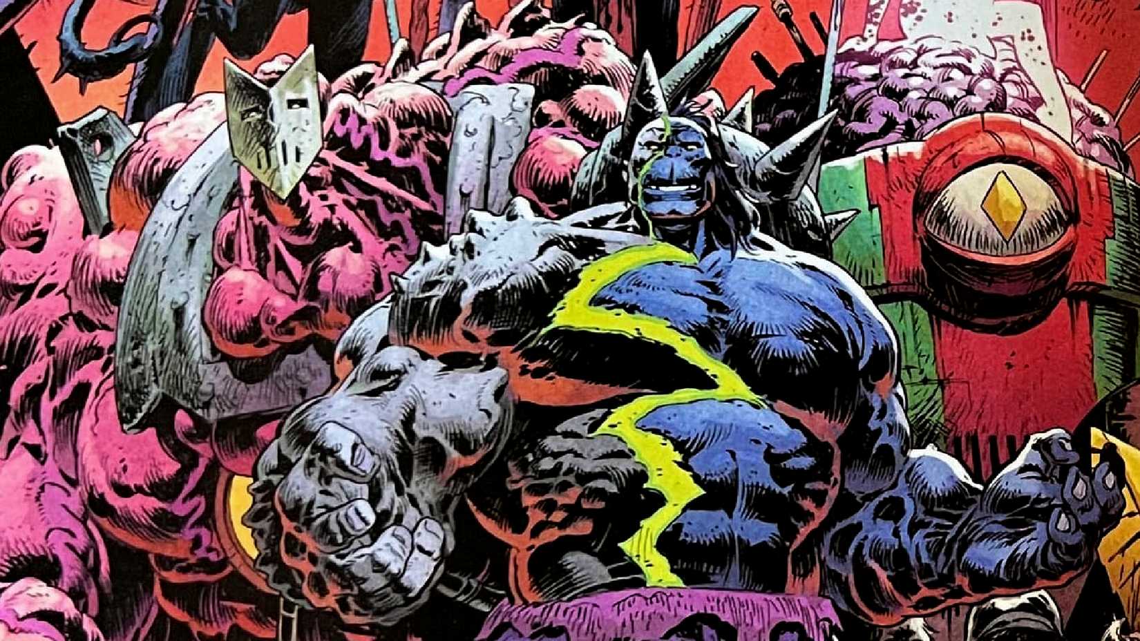 The Infernal Hulk stands next to Iron Man and Vision transformed into monsters
