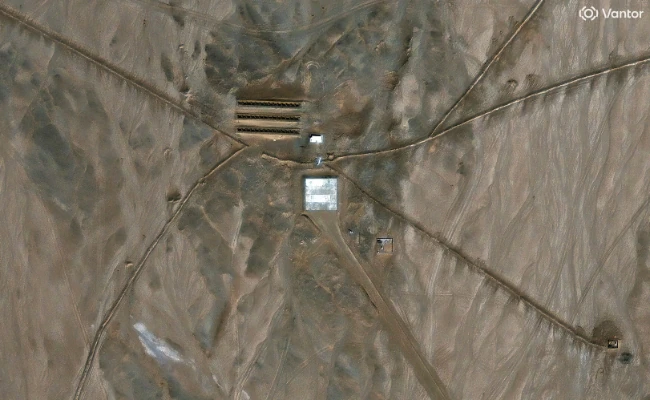 A satellite image shows what security analysts say is a launch pad that is part of two isolated desert networks linked by roads and possible communications conduits, in the Xinjiang Uyghur Autonomous Region, China, April 28, 2026 A satellite image shows what security analysts say is a launch pad that is part of two isolated desert networks linked by roads and possible communications conduits, in the Xinjiang Uyghur Autonomous Region, China, April 28, 2026