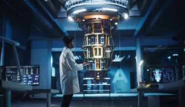 A man working on a quantum computer.