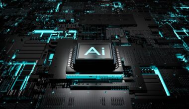 An up close image or an AI chip.
