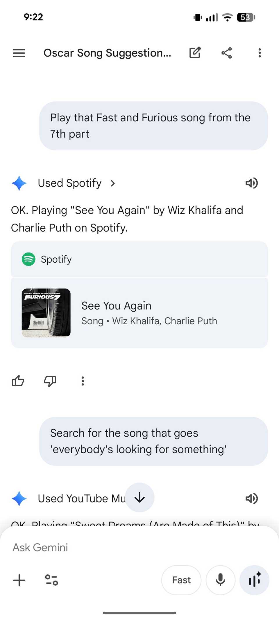 Play songs using Gemini