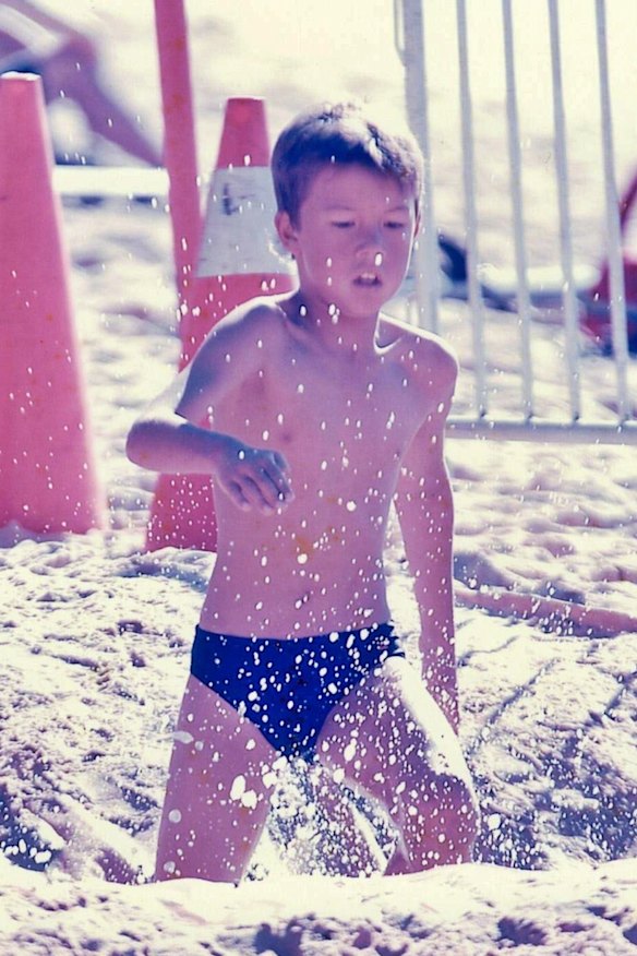 Gus Wong competing as a Nipper with his surf lifesaving club.
