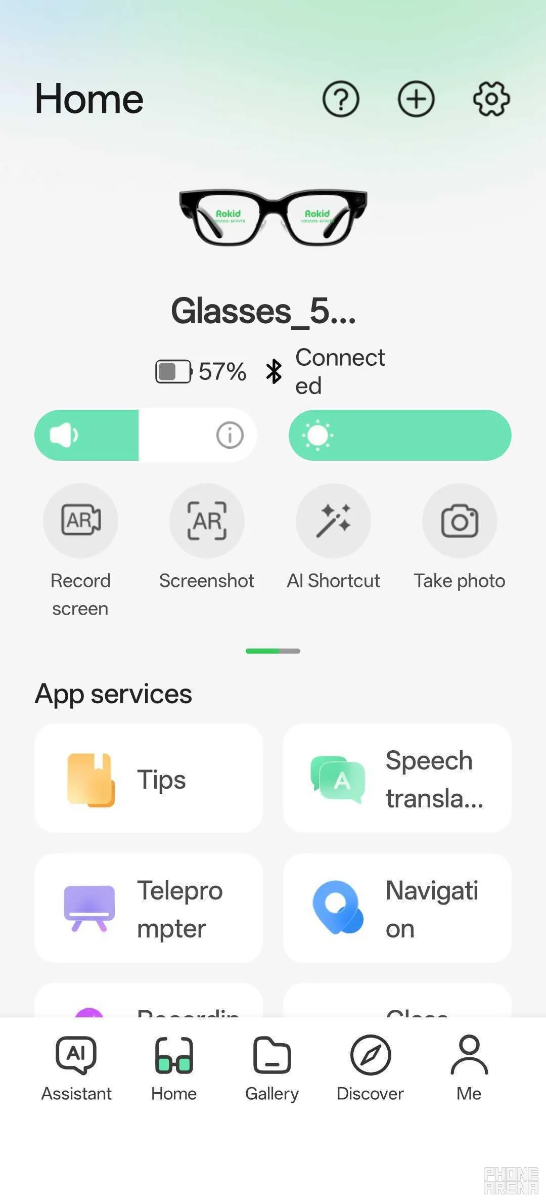 The Rokid app's main menu. | Image by PhoneArena - Rokid Glasses review: AI glasses with a screen