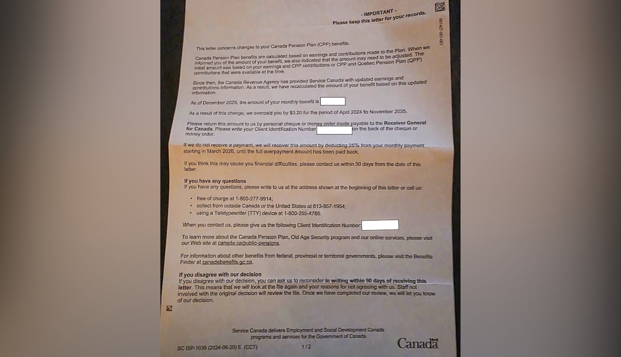 A photocopy of a Service Canada letter.