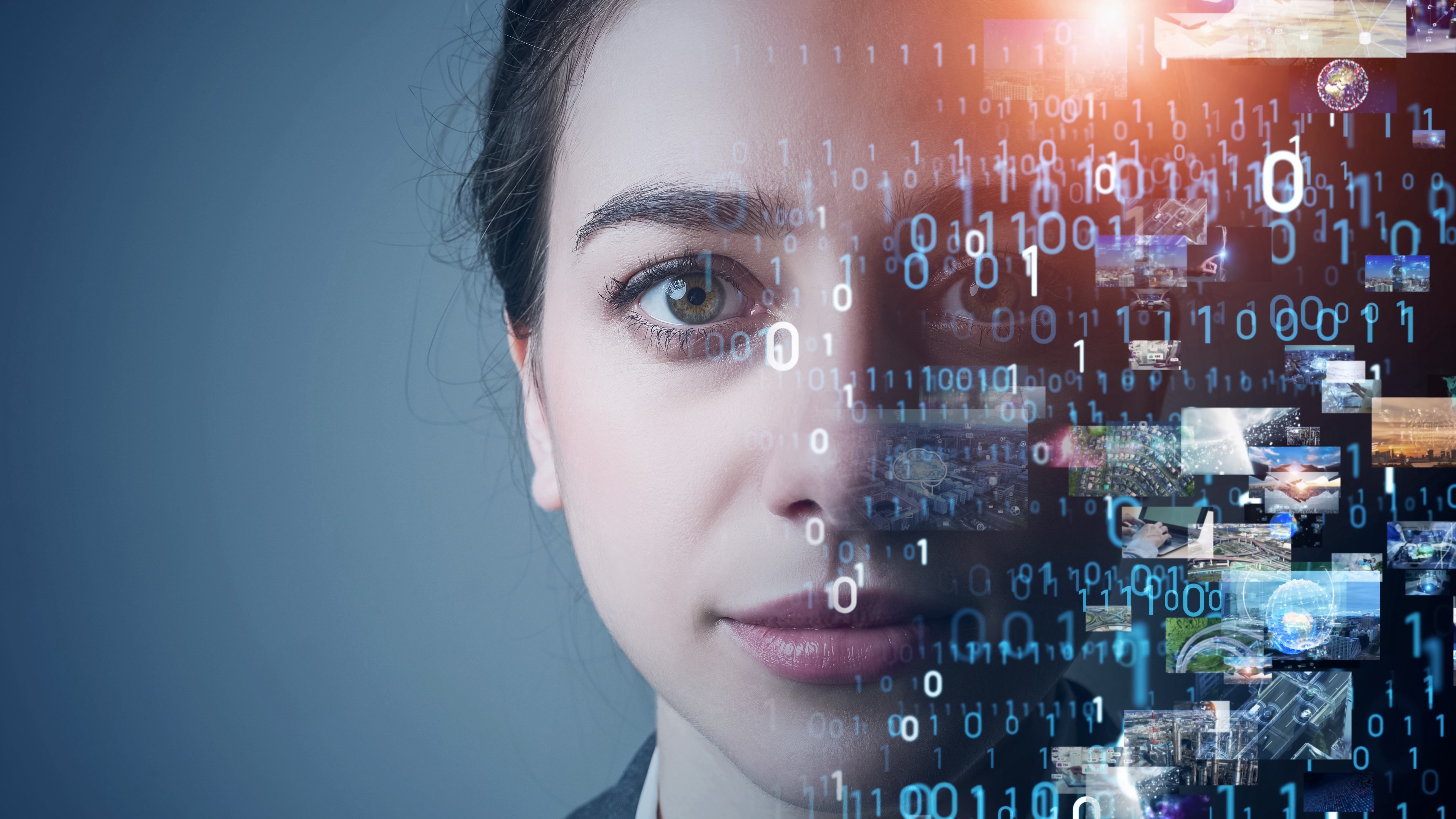 AI with a human face, loaded with information.