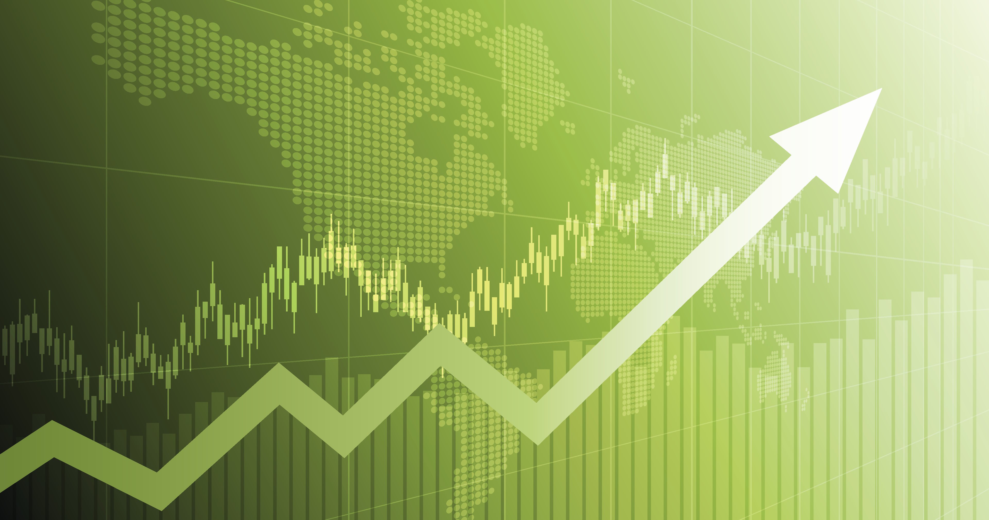 A chart showing a stock price rising.