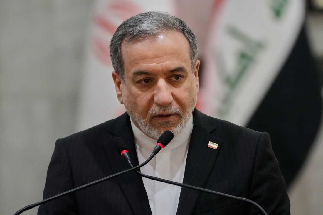 Iranian Foreign Minister Abbas Araghchi speaks during a news conference with his Iraqi counterpart Fouad Hussein after their meeting at the foreign ministry in Baghdad, Iraq, Sunday, June 28, 2026.