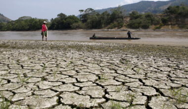 Fisherman Gabriel Barreto stands on the shore of the Magdalena river, the longest and most important river in Colombia, in...