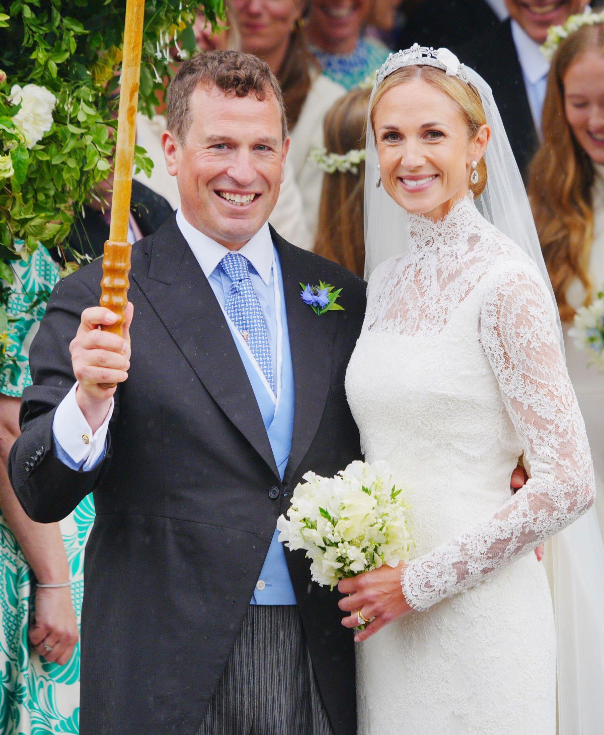Peter Phillips and Harriet Sperling are pictured after their wedding ceremony at All Saints' Church in Kemble on June 6, 2026 (Ben Birchall/PA Images/Alamy)